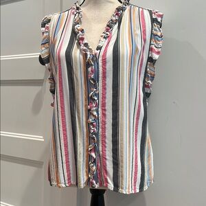 Dylan Striped Ruffle Sleeveless Blouse